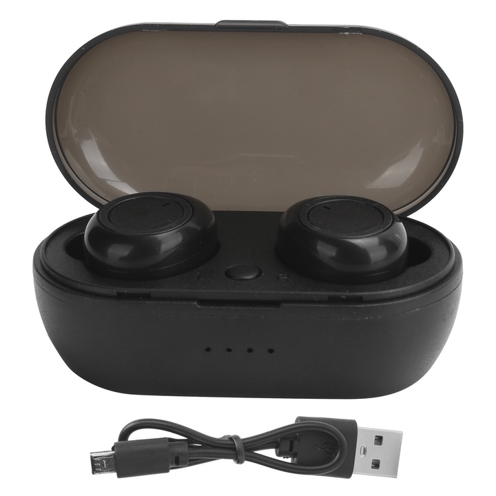 Vezeték nélküli Bluetooth 5.0 fülhallgató, sztereó, fekete, kompakt