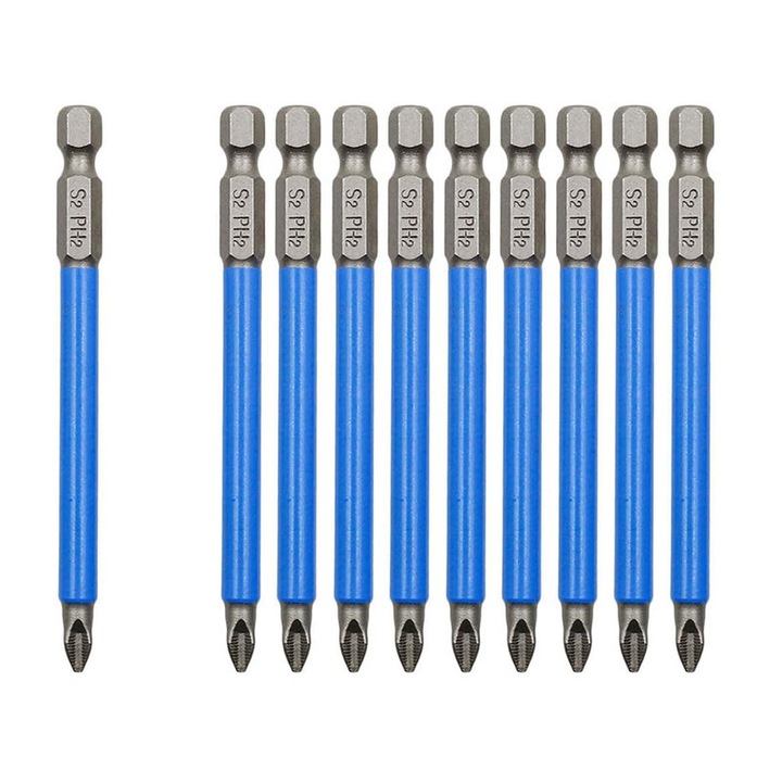 Set 10 Biti Phillips Magnetici PH2 Yakumuz 90mm, Otel S2, Antiderapant