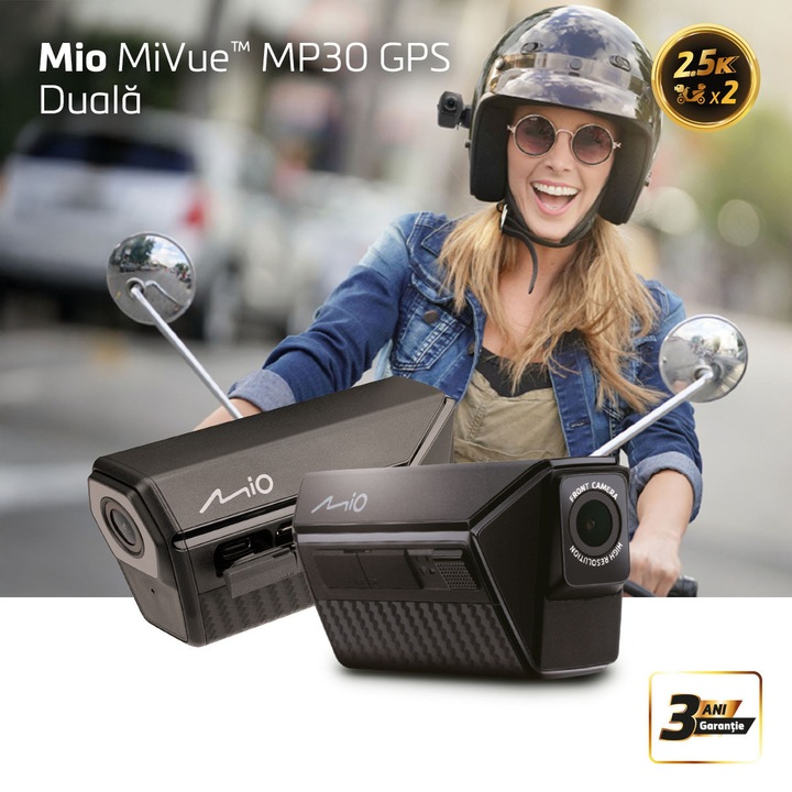 Camera Moto-Scooter Mio MiVue MP30 rezolutie 2.5K, GPS, WiFi , Inregistrare continua de pana la 4.5 ore, rezistent la apa - protectie IP67