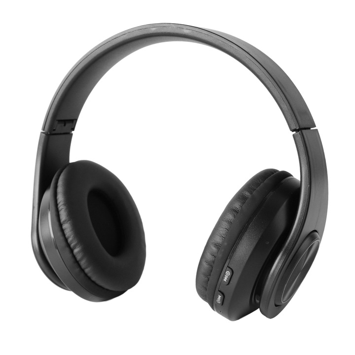 Összecsukható vezeték nélküli Bluetooth fejhallgató, sztereó hangzás, zajcsökkentés, fekete