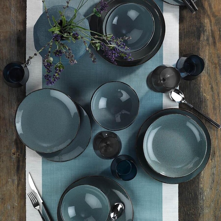 Сервиз за хранене Kutahya Porselen Color-X от 18 части за 6 души в син порцелан