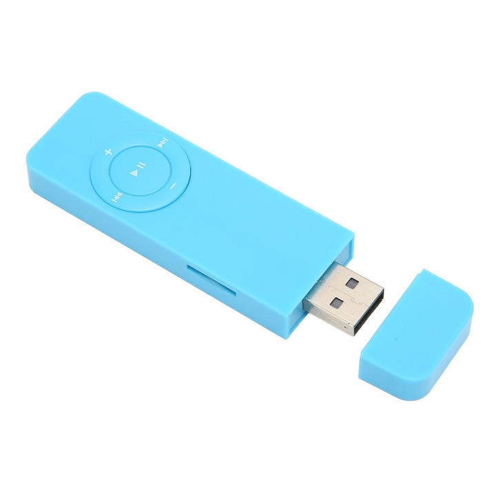 MP3 плейър, поддръжка до 64GB, син цвят, мини размер