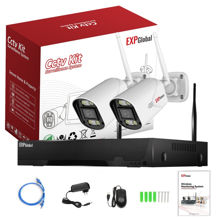 Комплект за Wi-Fi наблюдение, 2 3MP камери, Ултра професионална система за видеонаблюдение, Full HD, двупосочно аудио, детектор на движение, дистанционно наблюдение от множество устройства