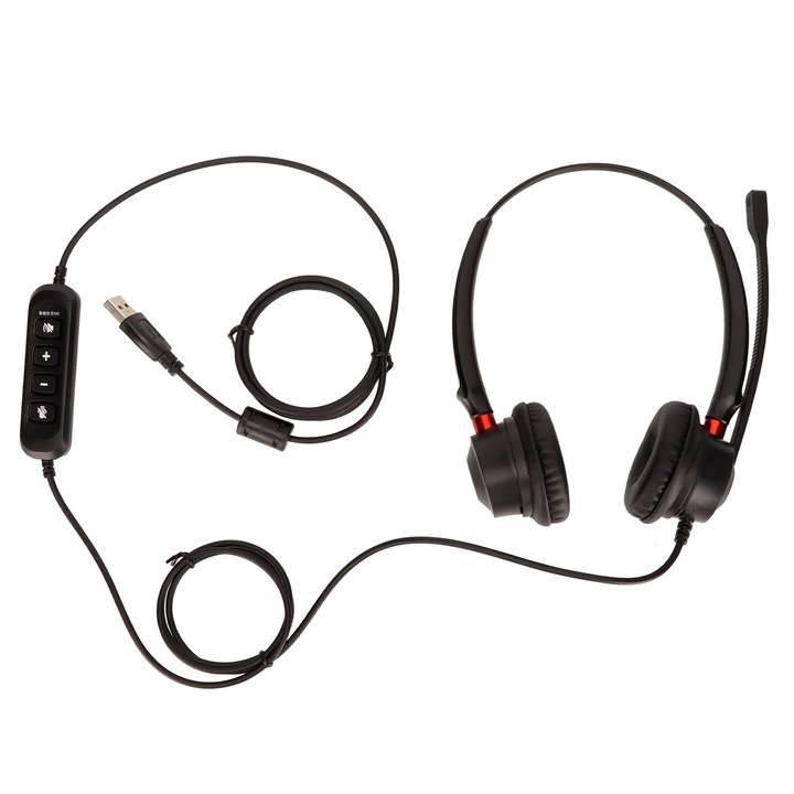 USB telefon headset, HD mikrofon, zajszűrés, kényelmes, fekete