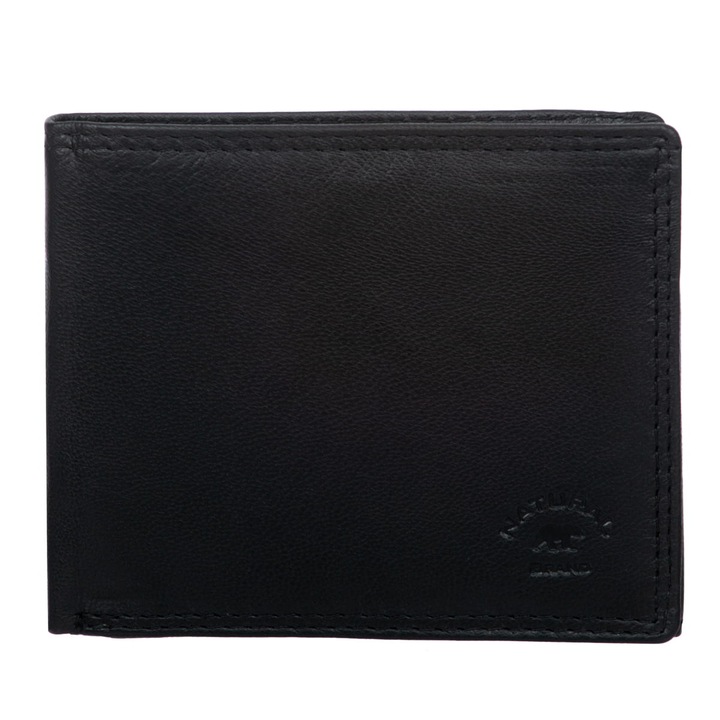 Portofel barbati din piele naturala, negru, cu protectie RFiD, 12 compartimente pentru carduri, 2 compartimente pentru bancnote