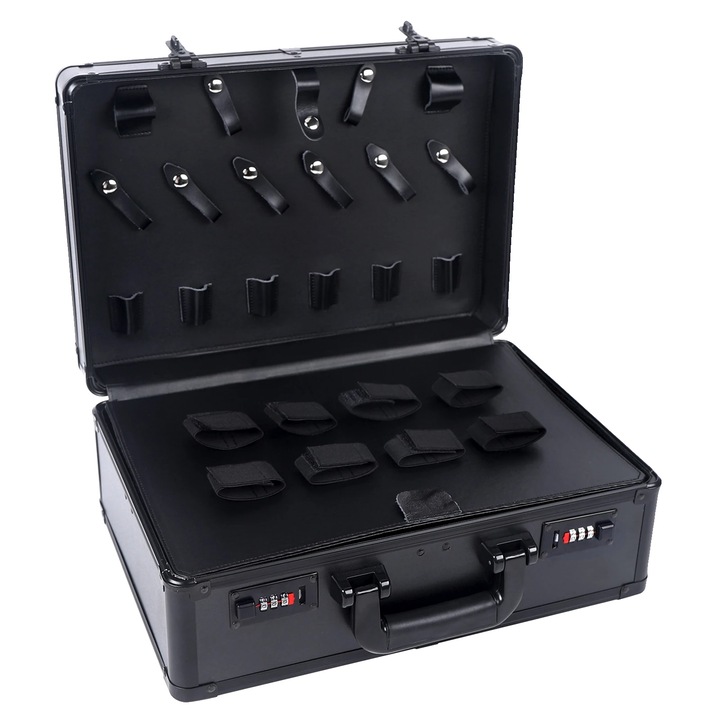 Cutie portabila pentru unelte de frizerie, capacitate mare, neagra, 55x27x10cm