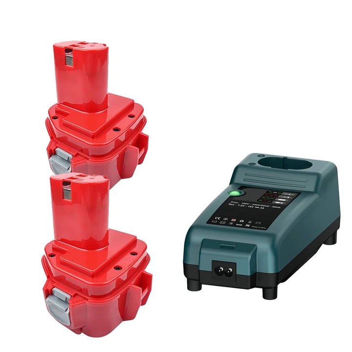 Set 2 Baterii 4.0Ah si 1 Incarcator, 12V, Rosu