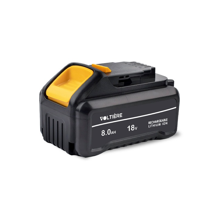 Acumulator 8 Ah 18v, Voltière, Pentru DeWalt 18v XR-Series, indicator LED, Li-Ion 8000 mAh 18v, Galben
