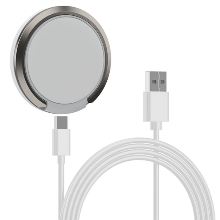 Incarcator wireless magnetic CAKMGER 15W, USB Type-C, alb