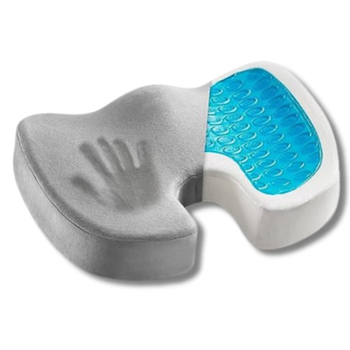 Ортопедична възглавница за седалка, мемори пяна и охлаждащ гел, със сваляем неплъзгащ се калъф, подходяща за офис стол, кола, пътуване, облекчава болки в гърба, лумбална част, сива