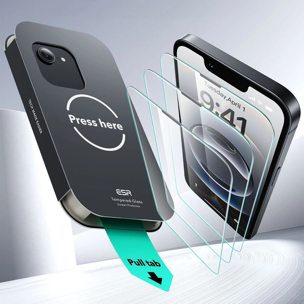 Set 2 folii protectie ESR UltraFit Tempered Glass compatibil cu iPhone 13/13 Pro/14/16e Clear