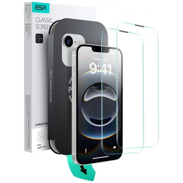 Set 2 folii protectie ESR UltraFit Tempered Glass compatibil cu iPhone 13/13 Pro/14/16e Clear