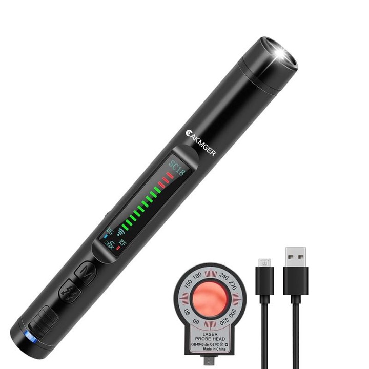 Detector spion, CAKMGER, 4 in 1, functie de lanterna, protectie a intimitatii, negru
