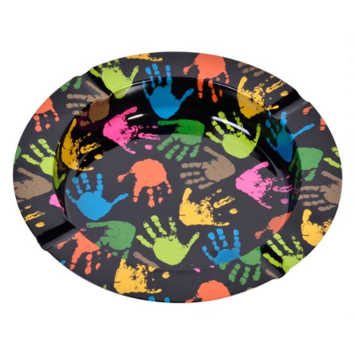 Kerek fém hamutartó többszínű 14x2cm