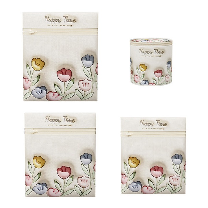 Set 4 saci de spalat rufe, WEPZSXO, plasa, cu fermoar, diverse dimensiuni, multicolor