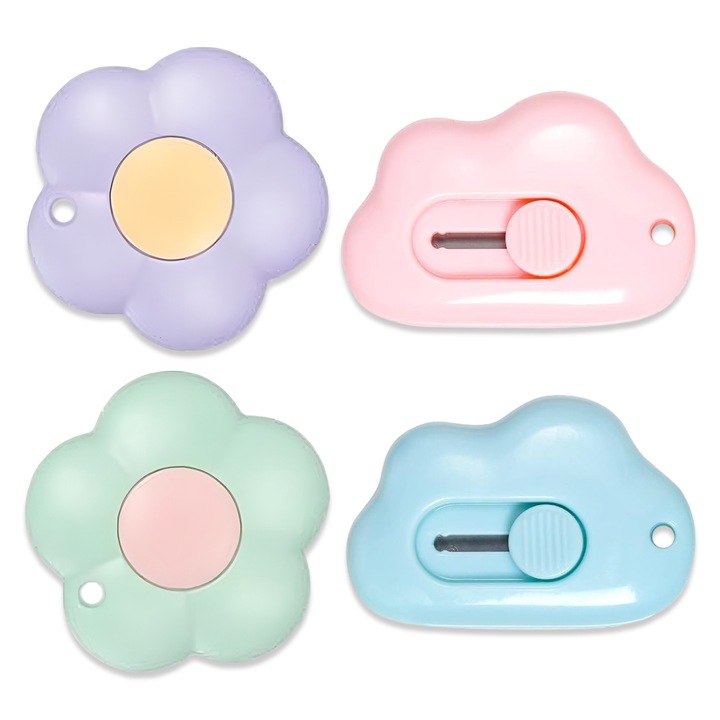 Set 4 mini cuttere, Enforose, design flori si nori, ABS/Plastic/otel inoxidabil, multicolor