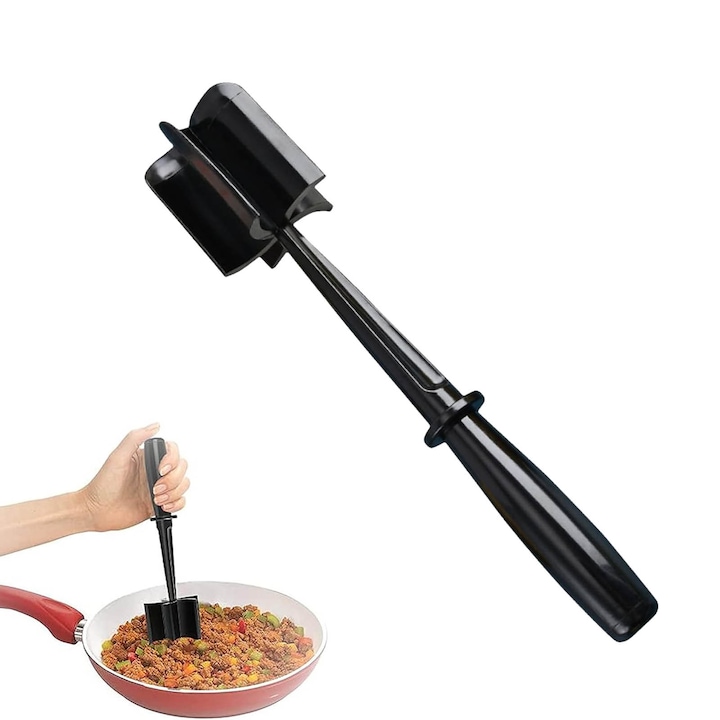 Tocator de carne manual, ZGGZERG, Tocator multifunctional de tocat de carne manual, Set 2, Cu 5 lame curbate speciale, Rezistent la caldura, la temperaturi inalte, Pentru amestecarea si tocarea carnii, ABS, 28*6cm, Negru
