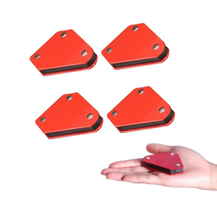Set 4 Mini dispozitiv magnetic, ZGGZERG, Fixare sudura, Dispozitiv accesorii aparate, 5kg, Design ergonomic, Portabil, Usor de folosit, 100g, Pentru sudura in unghi de 45˚, 90˚ sau 135˚, 73 x 45 x 11 mm, Rosu