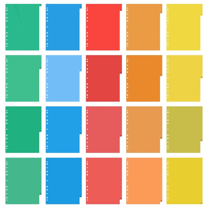 Separatoare foi colorate, 20 pagini, 31x21.5x1 cm, multicolor
