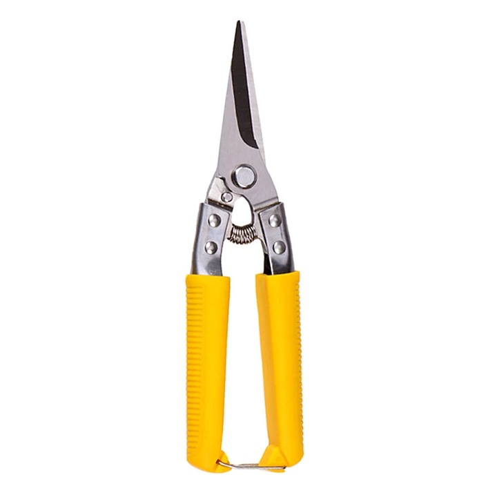 Foarfeca pentru tabla metalica ZYBLSSBB LSM2xh13686-BCS0168698, otel inoxidabil, maner PP antiderapant, cu arc si incuietoare, galben, 21 x 5.6 x 2 cm