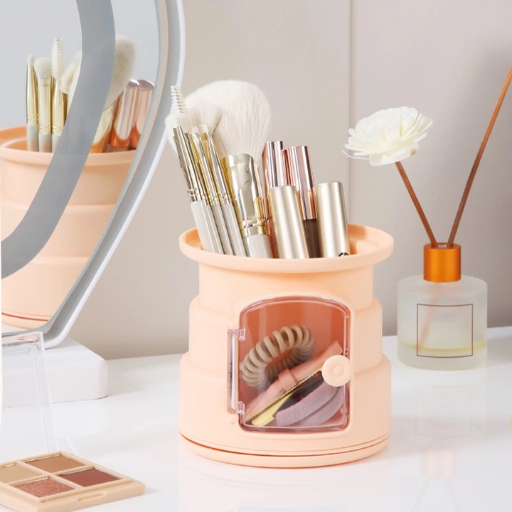 Поставка за бюро, въртящ се на 360° органайзер, 2 отделения, червена, 11,5x11 см, комплект от 1.