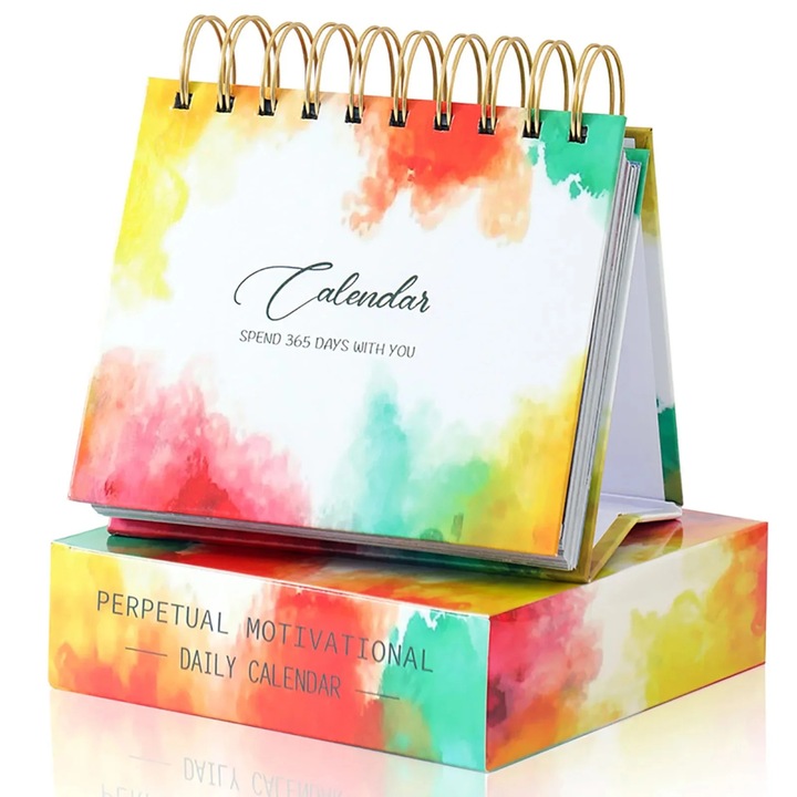 Calendar de birou YANYXR BCS3075885, perpetuu cu afirmatii motivationale zilnice, multicolor, 4 x 14 x 15 cm