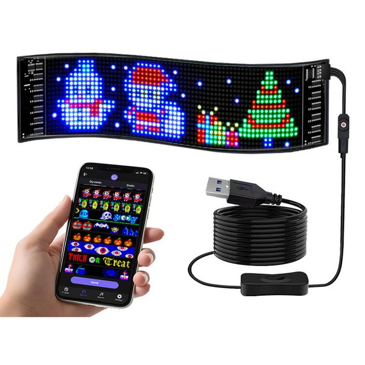 Panou LED flexibil auto, CAKMGER, control APP, waterproof, IP66, 120mmx680mm, set de 1600 LED-uri