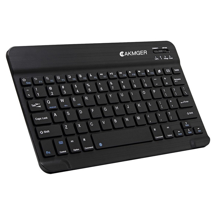 Tastatura Bluetooth CAKMGER, compatibila cu Android/iOS/Windows, dimensiuni 25x15x0.64cm, culoare neagra, ultra-subtire