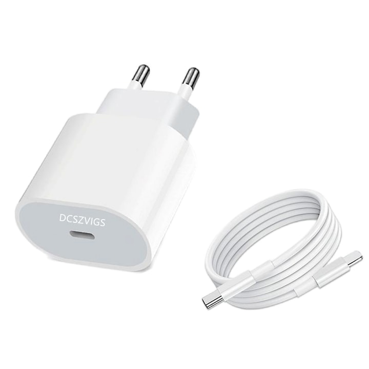 DCSZVIGS® gyorstöltő, 1,5M PD20W, kompatibilis iPhone 14/13/12/11/Pro/Pro Max, USB-C, tiszta fehér