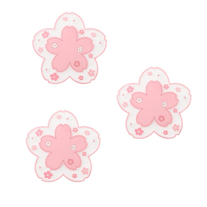 Комплект от 3 подложки за чаши, Enforose, дизайн черешов цвят, топлоустойчиви, бързосъхнещи