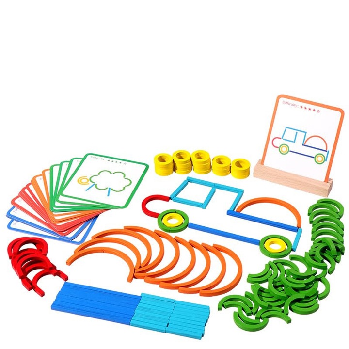 Set de 120 de bete si inele colorate, CAKMGER, 20 de carduri, jucarii educationale pentru copii 3-7 ani