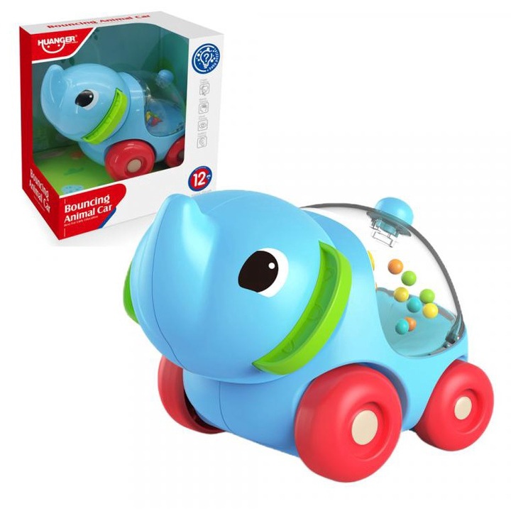Huanger 2466364 Happy World: Gurulós csörgo elefánt 11cm