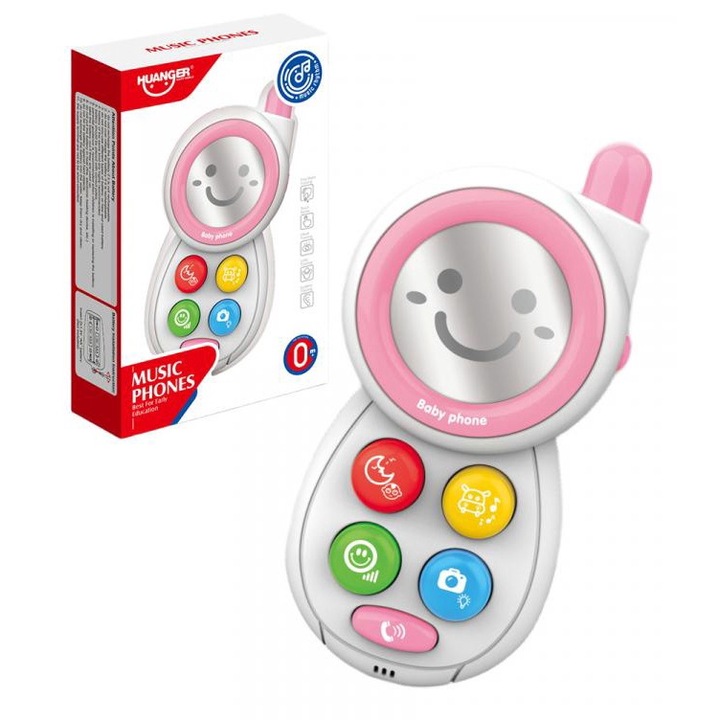 Huanger 4296679 Music World: Rózsaszín bébi telefon fénnyel és hanggal