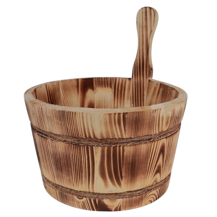 Galeata din Lemn pentru Sauna, cu Maner, 24x15 cm, 5l, Maro