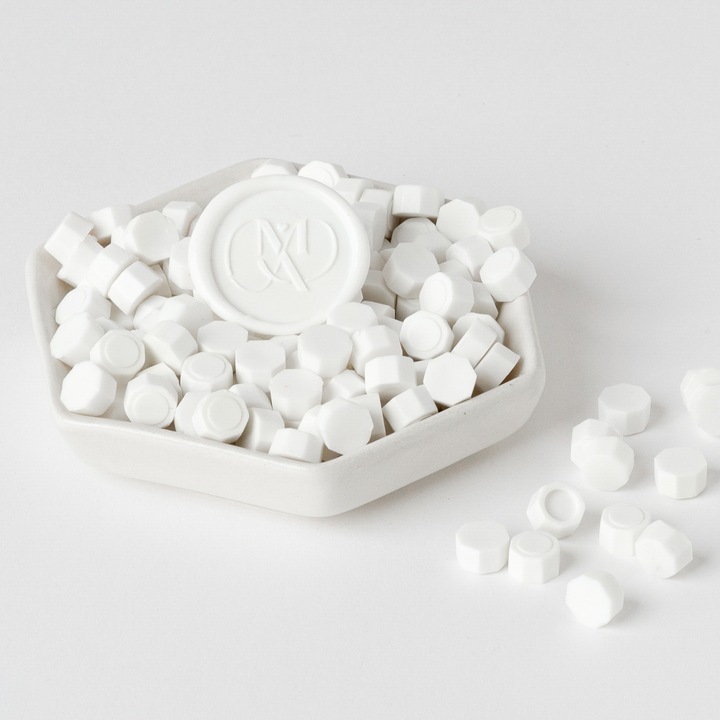 Granule ceara pentru sigilii de ceara, Mariart, culoare Alb, pentru invitatii nunta, botez, artizanat, plicuri, papetarie evenimente, cantitate pentru 15 sigilii