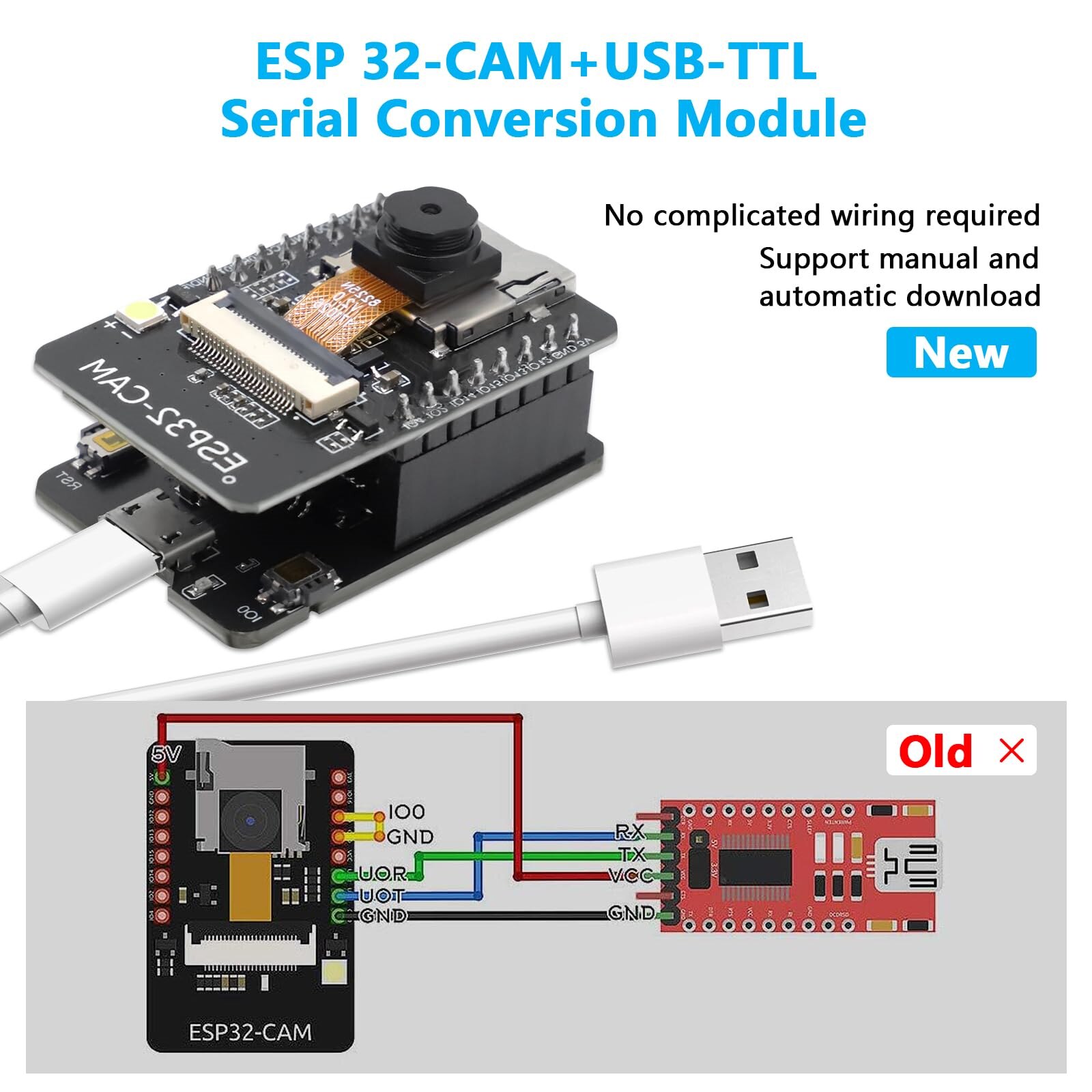 ESP32-CAM Module Met OV2640 Camera, WiFi + Bluetooth, Dual-core, Micro-USB, TF-kaart, Voor Arduino En IoT