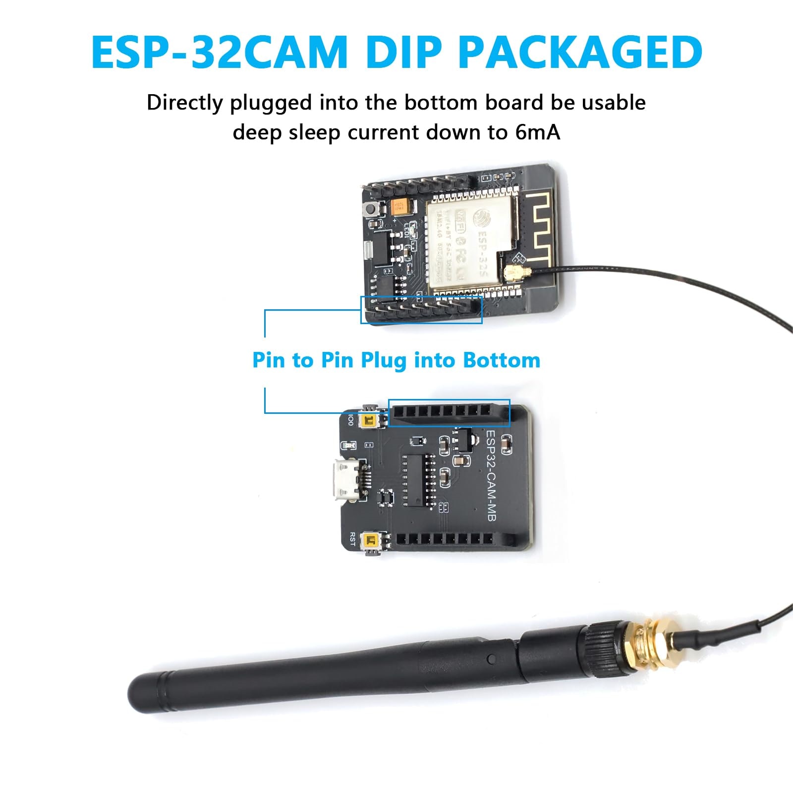 Modul ESP32 CAM, QIQIAZI ESP32-CAM-MB cu procesor dual-core WiFi