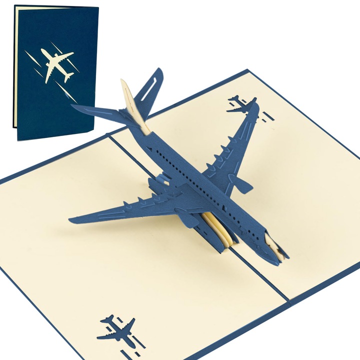 Felicitare 3D avion pop-up cadou calatorie multicolora