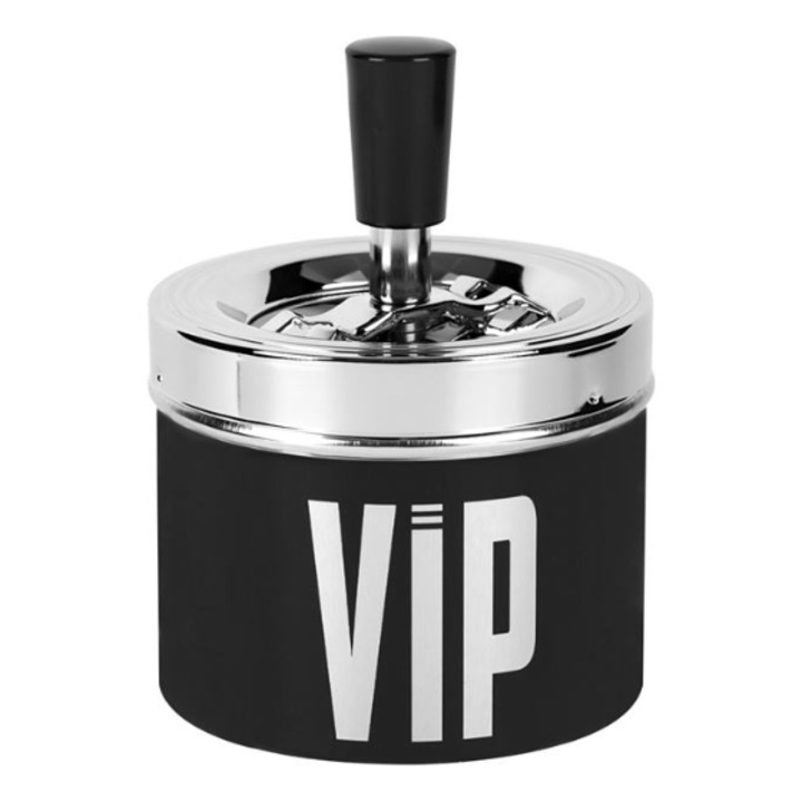 Szélálló hamutartó, kerek, fekete/ezüst 9x14cm