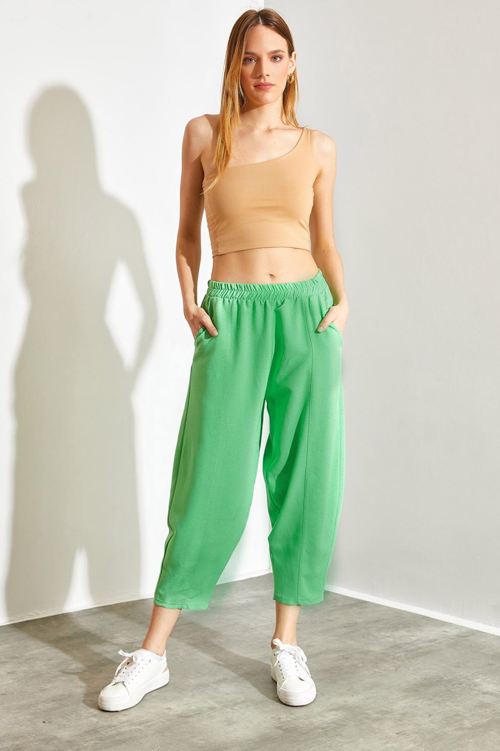 Shade, Pantaloni harem din amestec de in, Verde fistic, S