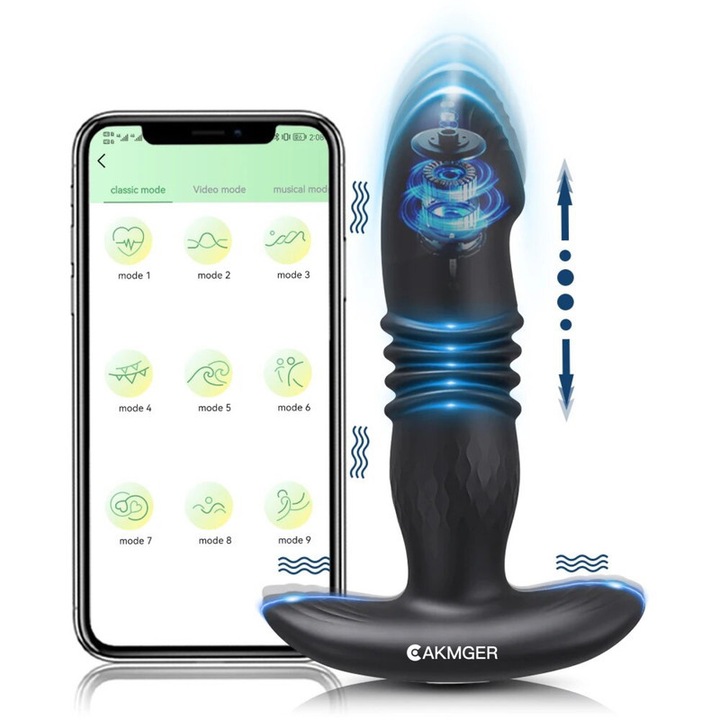 Anális játék, CAKMGER, behúzható vibrátor, 10 rezgésmód, vízálló, szilikon, fekete