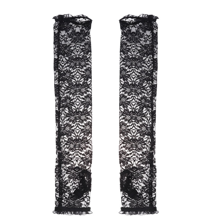 ZYBLSSBB, Maneci pentru brat din dantela elastica cu model floral si protectie UV, Negru, Marime unica