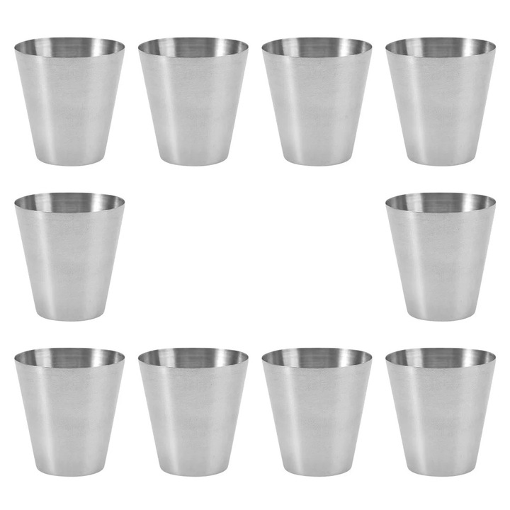 Set 10 cani din otel inoxidabil, portabile, argintiu, 4x3.5x2.5cm