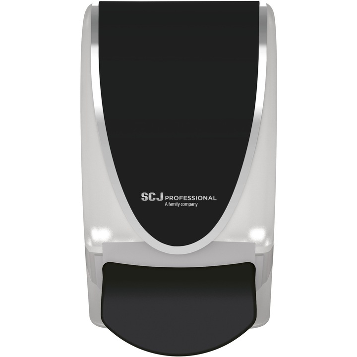 SCJP Proline Quick-View nyomógombos adagoló patronos rendszerű kézhigiénés és bőrápoló termékekhez, manuális, 1L, ABS műanyag, fekete/átlátszó/króm