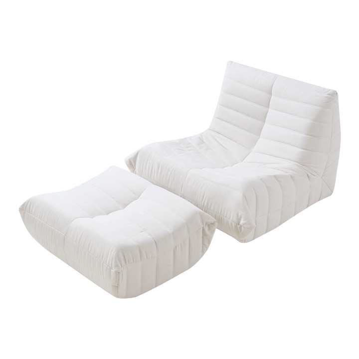 Set fotoliu cu suport picioare, en.casa, Kodso, 75 x 90 x 100 cm, tesatura microfibra, bej