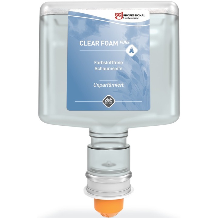SCJP Clear Foam Pure habszappan, illatmentes, színezékmentes, bőrbarát, TouchFREE Ultra automata adagolóhoz, 1, 2L patron