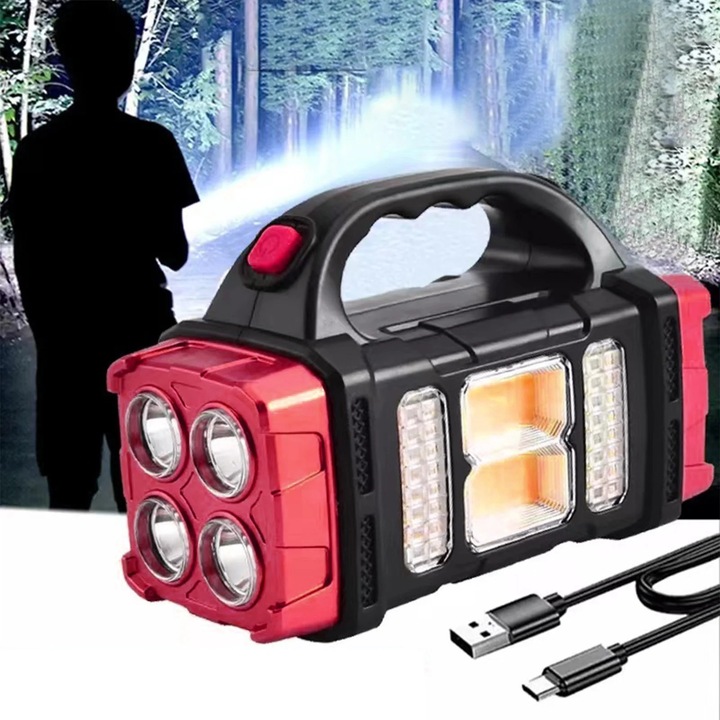 Lanterna portabila reincarcabila ZYBLSSBB LSM1797-BCS0303731-1, 40 LED+COB, power bank 1500 mAh, incarcare USB, autonomie 5-8 h, rosu