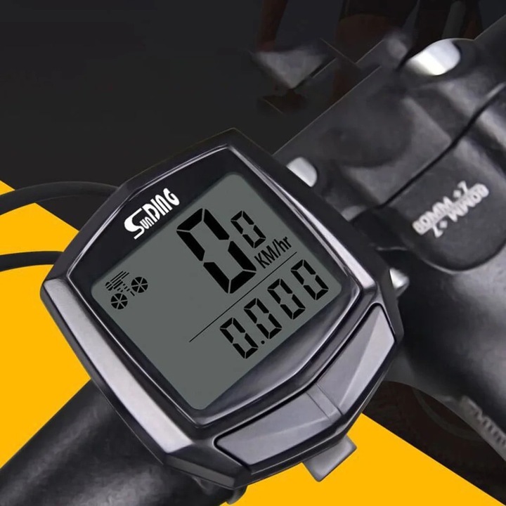 Ciclocomputer bicicleta multifuncțional, impermeabil, 49x44x15mm, negru, set cu magnet și senzor