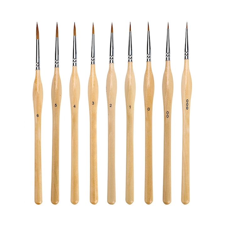 Set 9 pensule detaliu YANYXR, acuarela, lemn, galben, 17.8cm