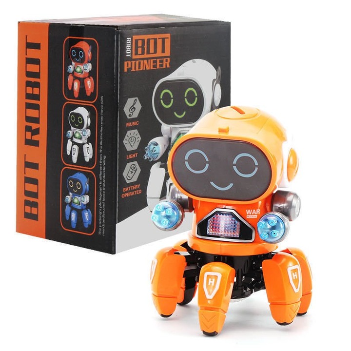 Robot educational interactiv, ZOUN, inteligent, danseaza/ canta, lumini, pentru copii si bebelusi, portocaliu